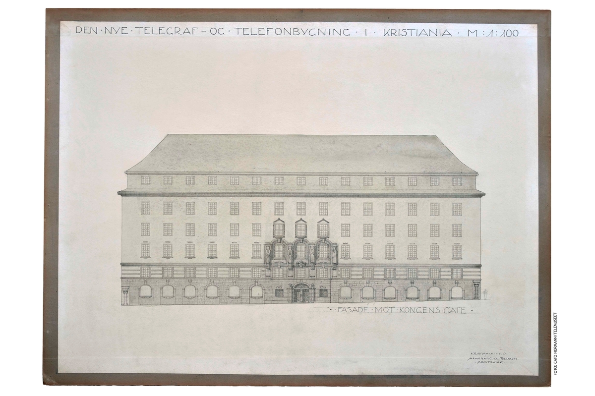 Telegrafbygningen i Oslo er tegnet av arkitektene Magnus Poulsson og Arnstein Arneberg i 1916. Stilmessig kan bygget betegnes som nasjonalromantisk/jugend. Av spesiell antikvarisk interesse er fasadene kledd og utsmykket med hugd granitt, i tillegg til hovedtrappen i marmor med den gedigne lysekronen og publikumsekspedisjonen med inngangspartiet og taket samt Telegrafstyrets kontorer i 3. etasje. Innvendig er bygget så og si fritt for treverk. Det skulle være et brannsikkert monumentalbygg, som skulle hegne om det som tidlig i 1920-årene var landets viktigste nervesenter. Det er brukt norsk marmor i alle trapper og på gulv i fellesarealene, og ornamenter er hugd i stein eller støpt i betong. Bygget huser Norges kanskje største lyekrone - en messinglysekrone i hele seks etasjer mindt i trappeløpet. 