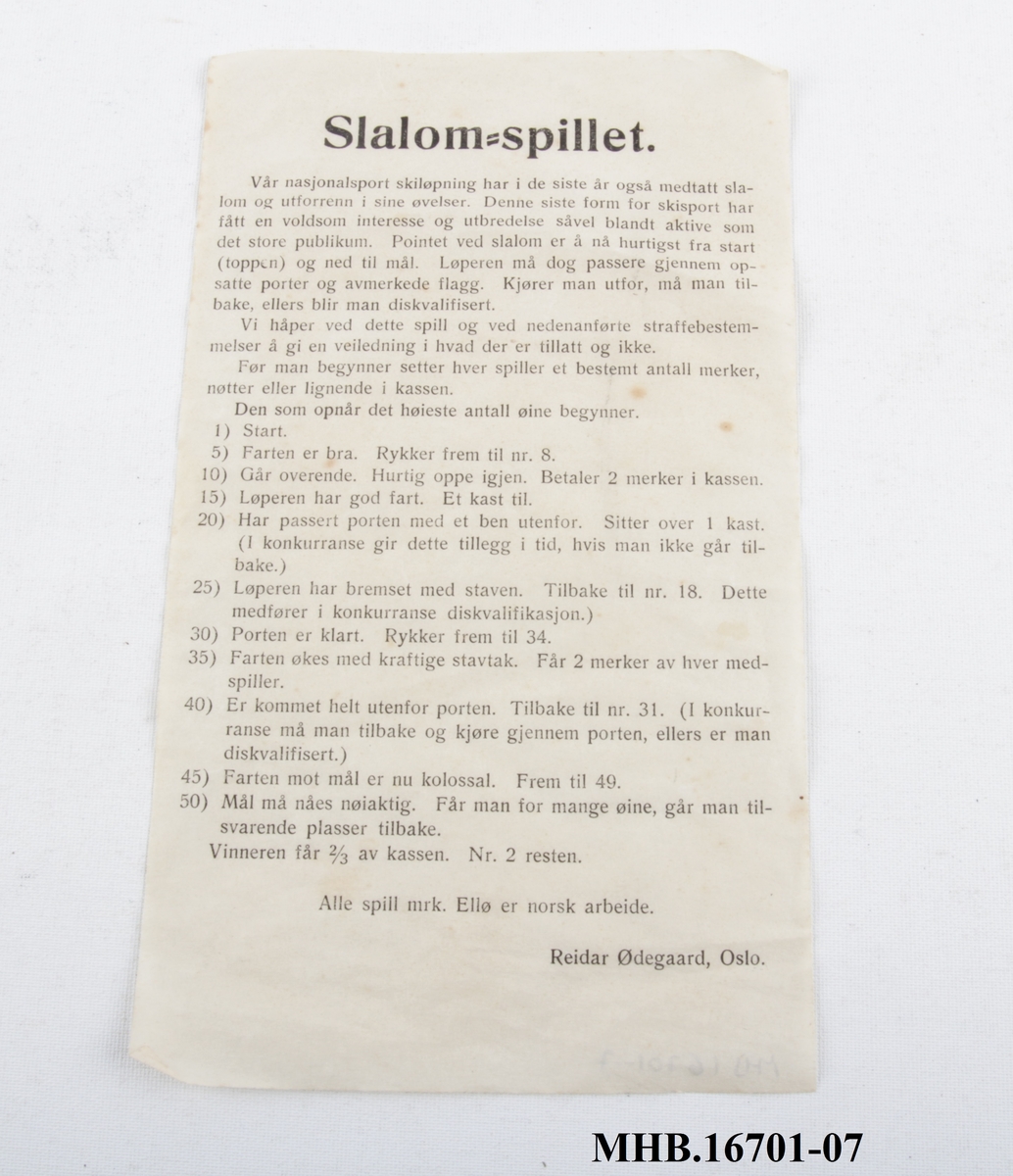 Spilleregler til slalomspillet.