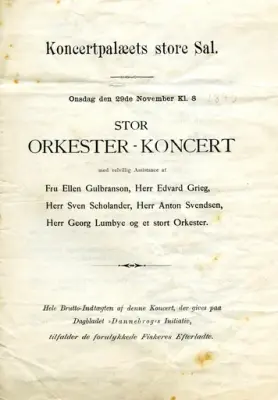 Konsertprogram fra 1893 med Edvard Grieg
