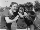 Liljeborgsskolan blev Skånska skolmästare i fotboll 1958, från vänster MartinaBo Hansson, Roland Engdahl, Sven Hall och Björn Edvardsson.