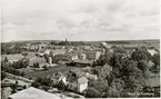 Parti av Falköping. Foto från Balderstensgatan/Frejagatan mot kyrkan. I mitten Haglunds och Forss fabriker. Byggnaden nedtill i mitten Frejagatan 2 och 4. Längst till höger Falköpings Badhus och Bryggeriet Victoria.