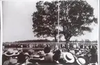 Livregementets husarer. Husarlägret på Sanna hed. Minnesstenen avtäcks 1/8 1920.I förgrunden: landshövding K.J. Bergström.