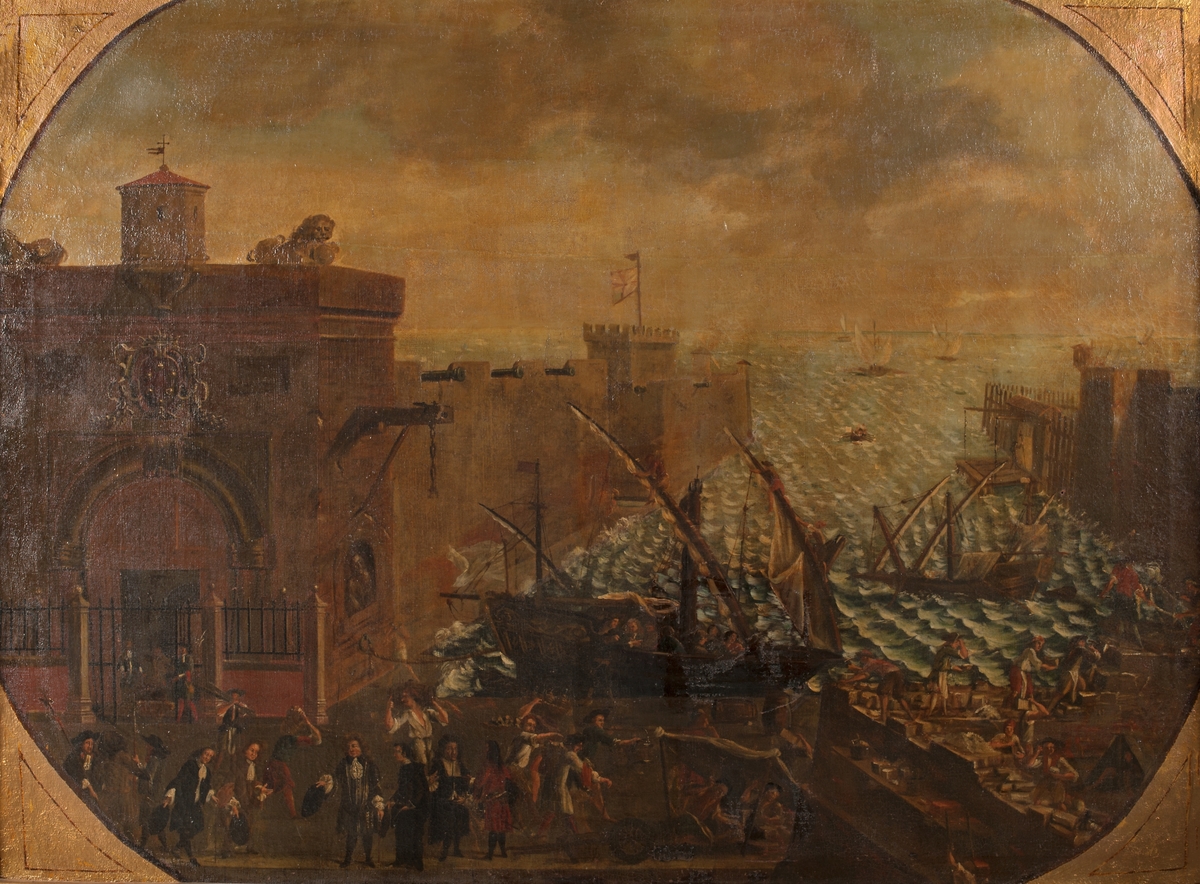 Svart- och guldmålad, kraftigt utskuren ram. Troligen äldre (barock) ram som målats med lackfärg.