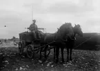 Soldat med häst och vagn år 1915. Första världskriget.
	Metallutfällning.