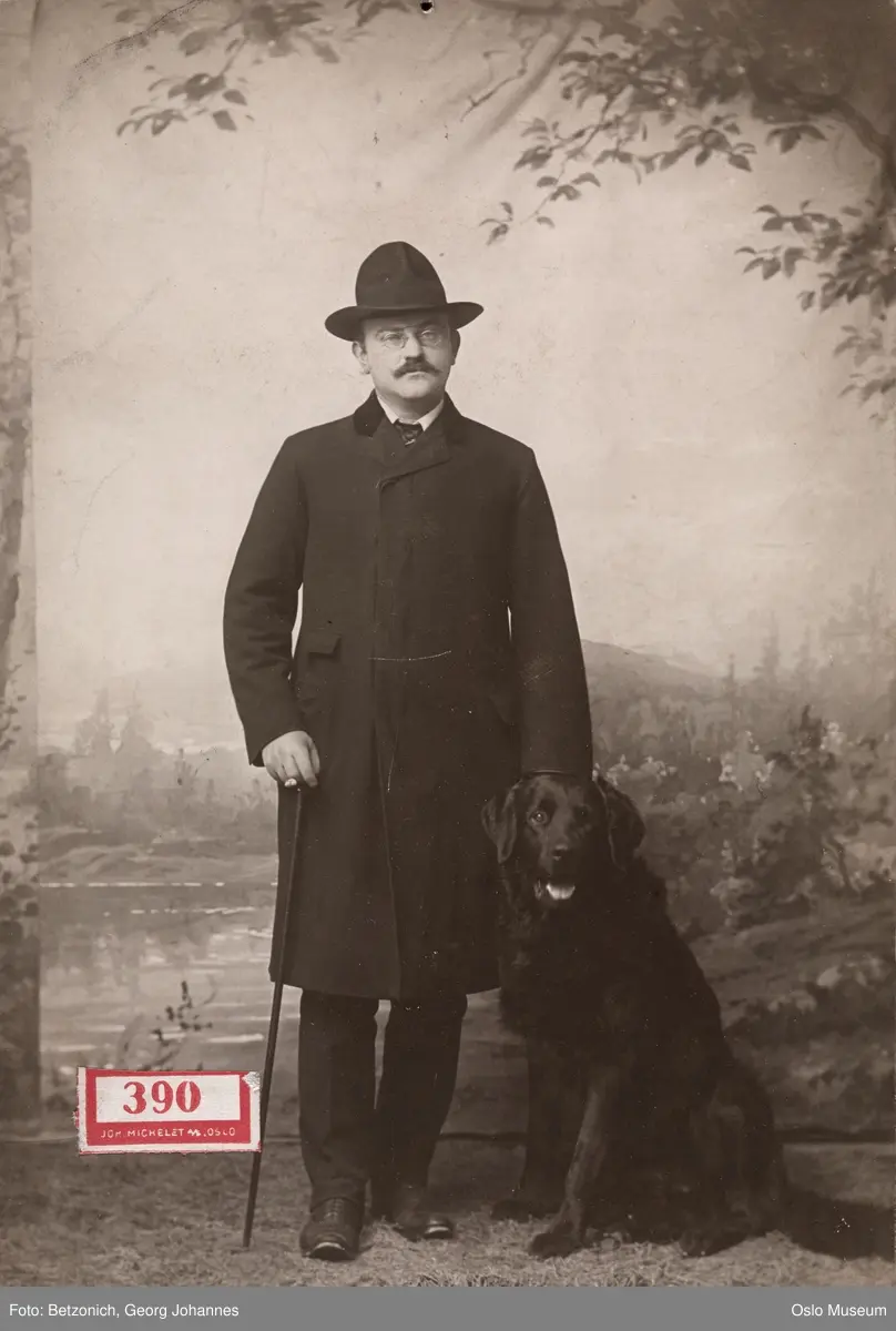 portrett, mann, skuespiller, stående helfigur, hund