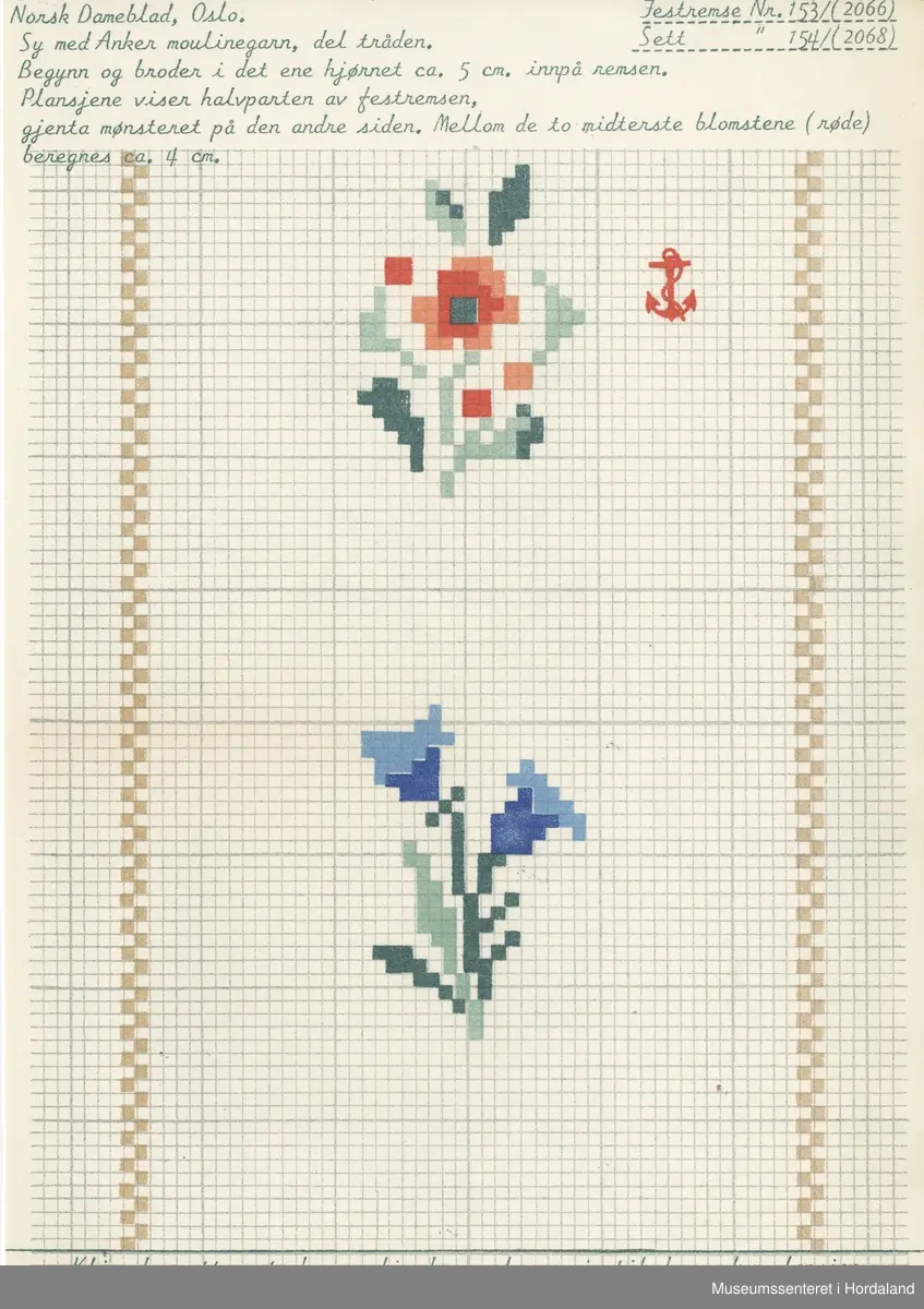 Trykt mønsterark i A4-format til brodert tekstil.