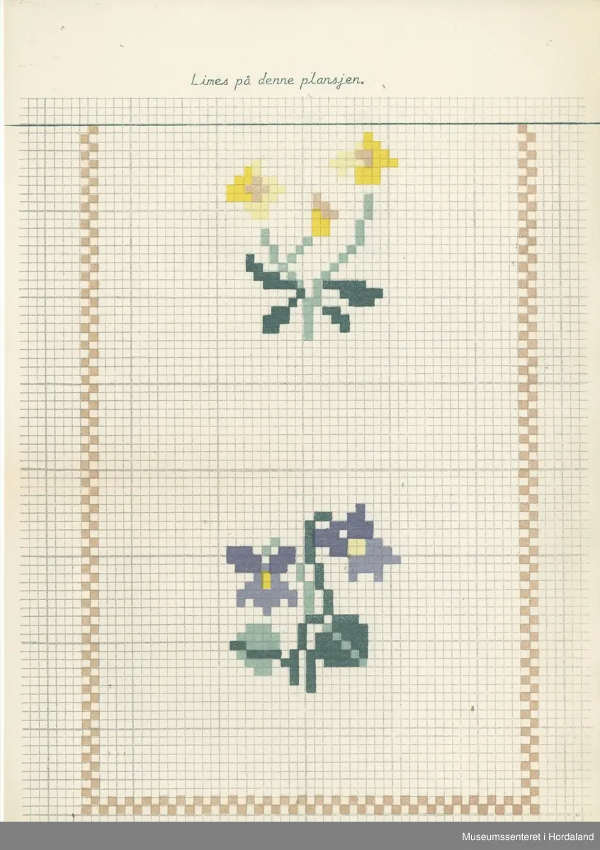 Trykt mønsterark i A4-format til brodert tekstil.