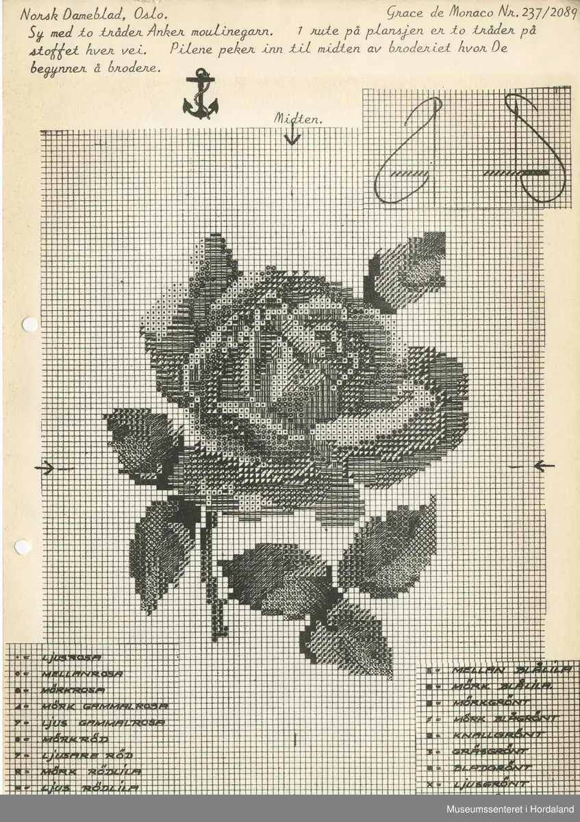 Trykt mønsterark i A4-format til brodert tekstil.