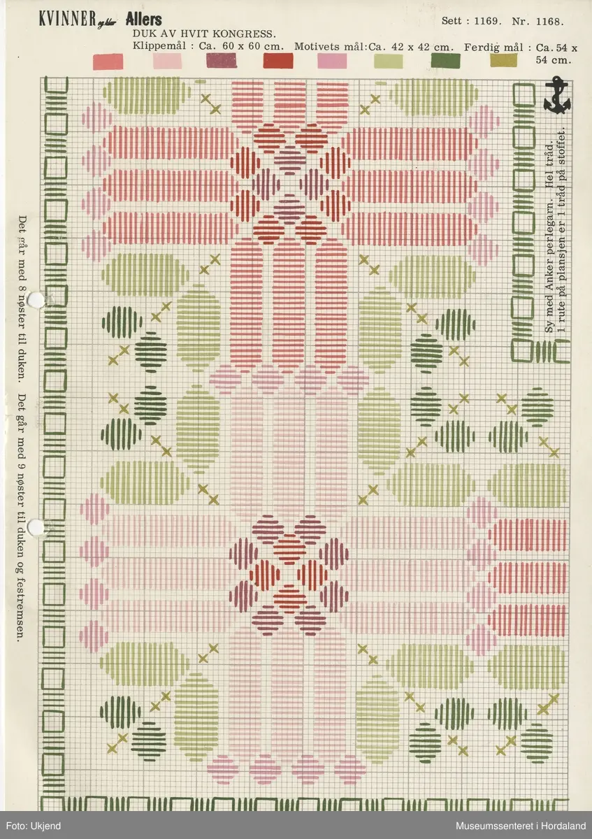 Trykt mønsterark i A4-format til brodert tekstil.