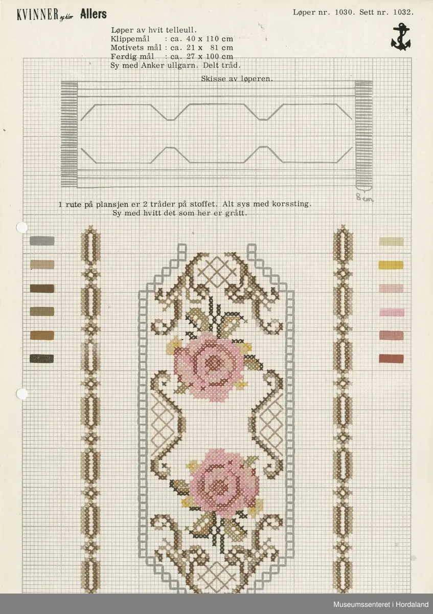 Trykt mønsterark i A4-format til brodert tekstil.