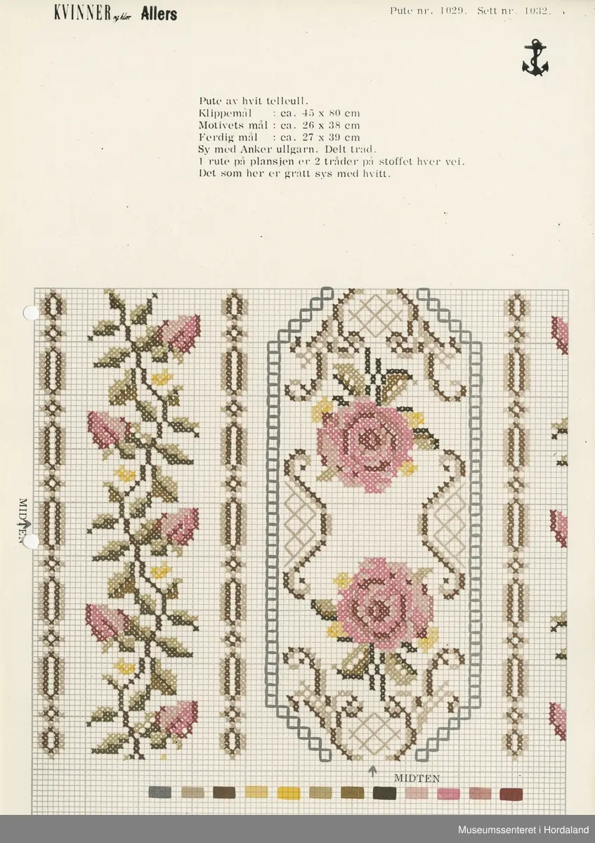 Trykt mønsterark i A4-format til brodert tekstil.