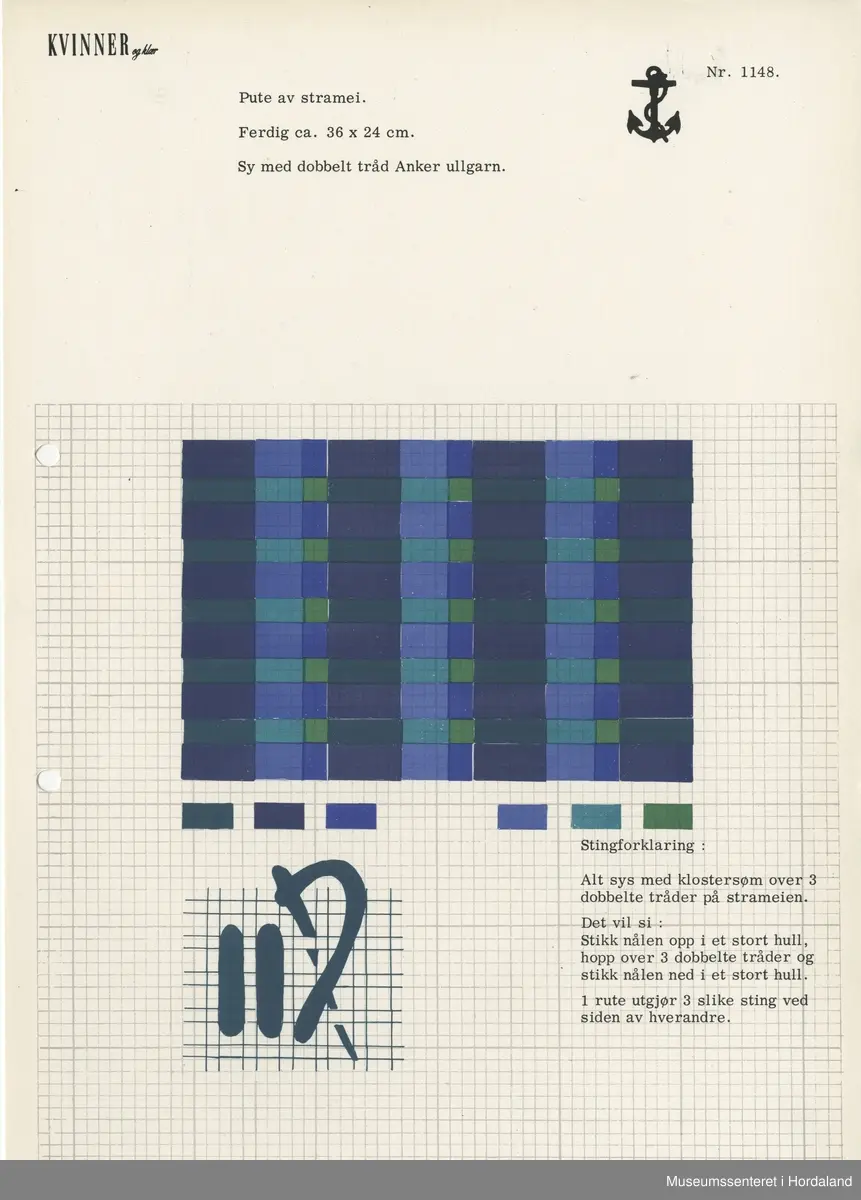 Trykt mønsterark i A4-format til brodert tekstil.