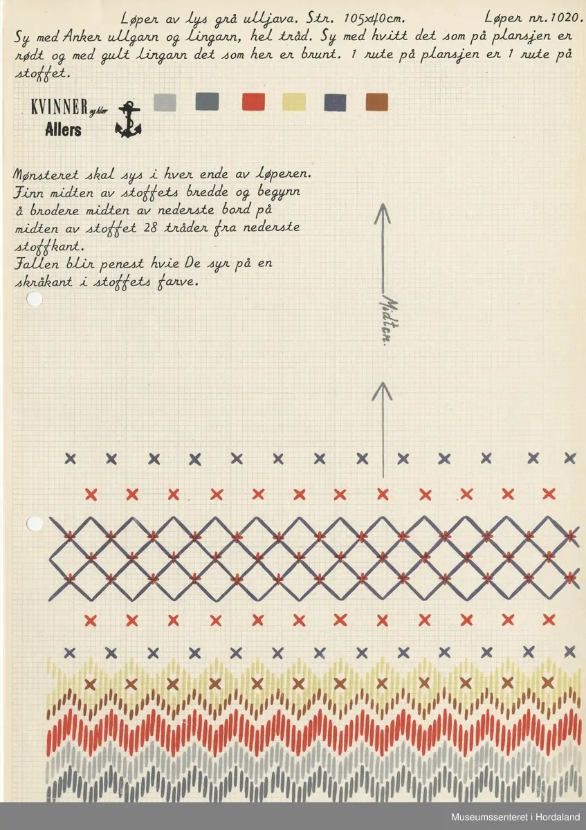 Trykt mønsterark i A4-format til brodert tekstil.