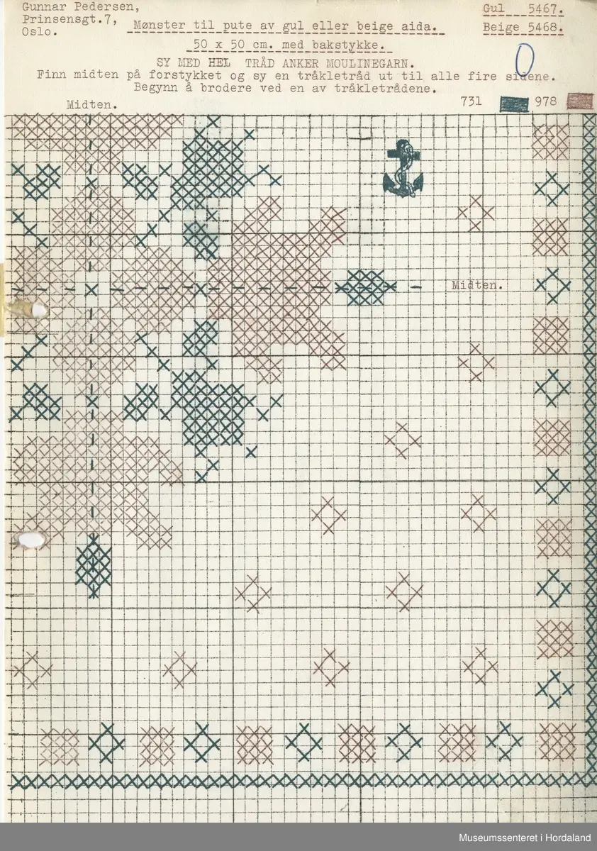 Trykt mønsterark i A4-format til brodert tekstil.