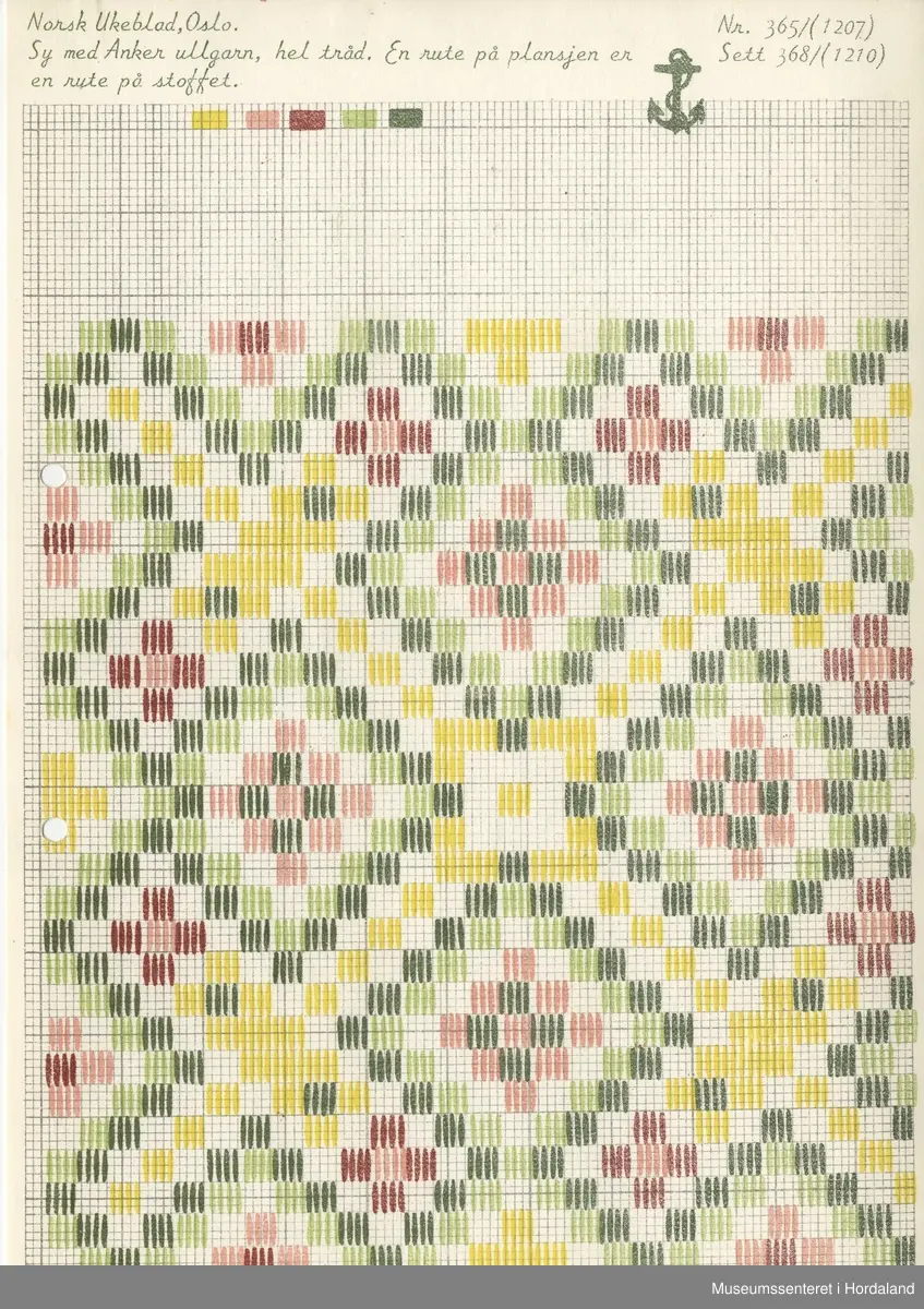 Trykt mønsterark i A4-format til brodert tekstil.