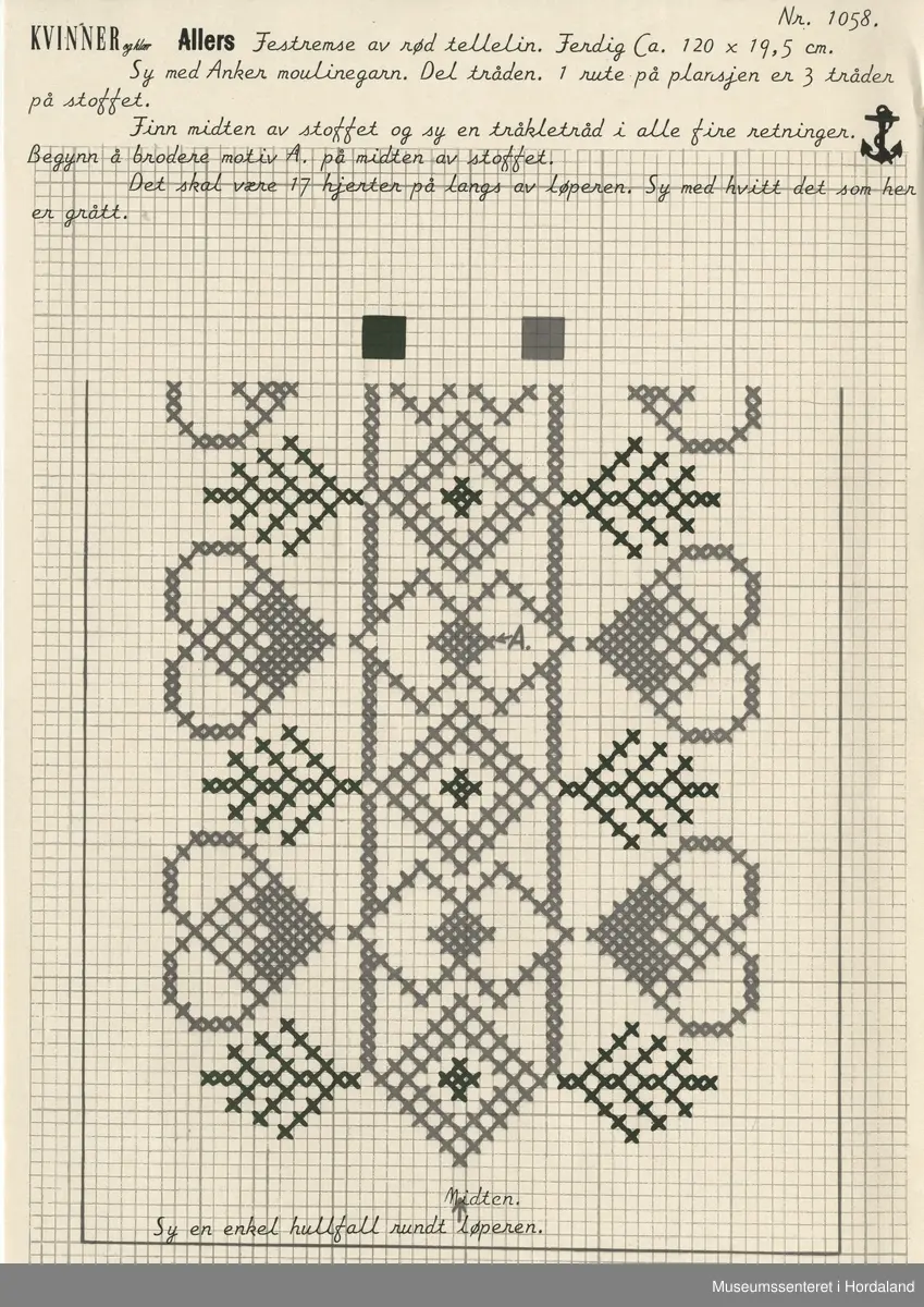 Trykt mønsterark i A4-format til brodert tekstil.