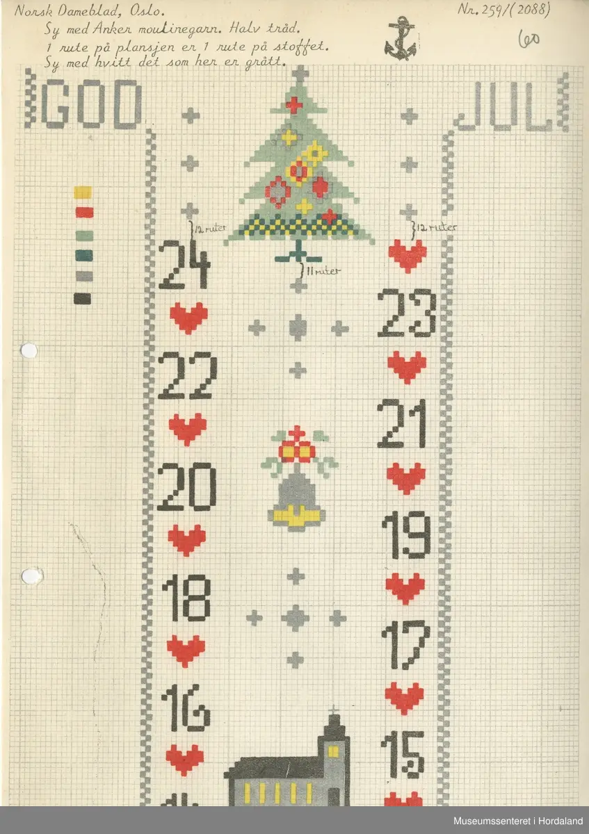 Trykt mønsterark i A4-format til brodert tekstil.