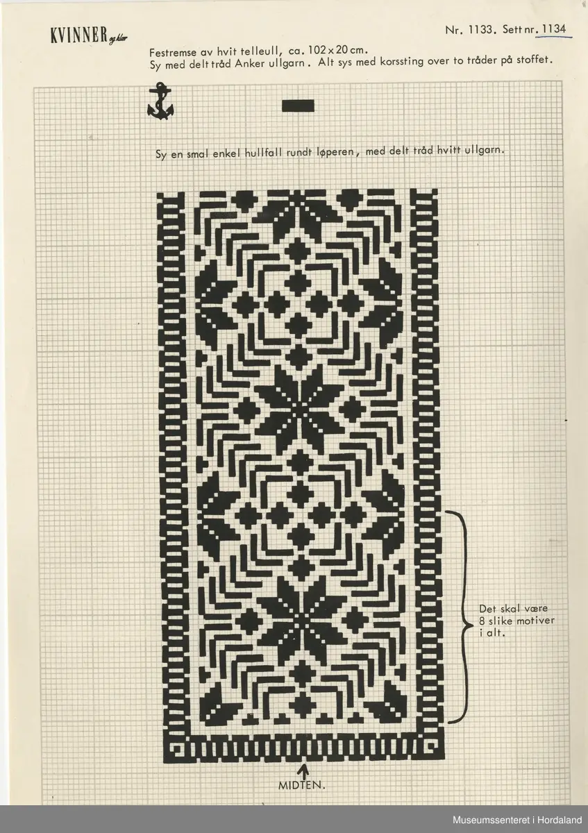 Trykt mønsterark i A4-format til brodert tekstil.