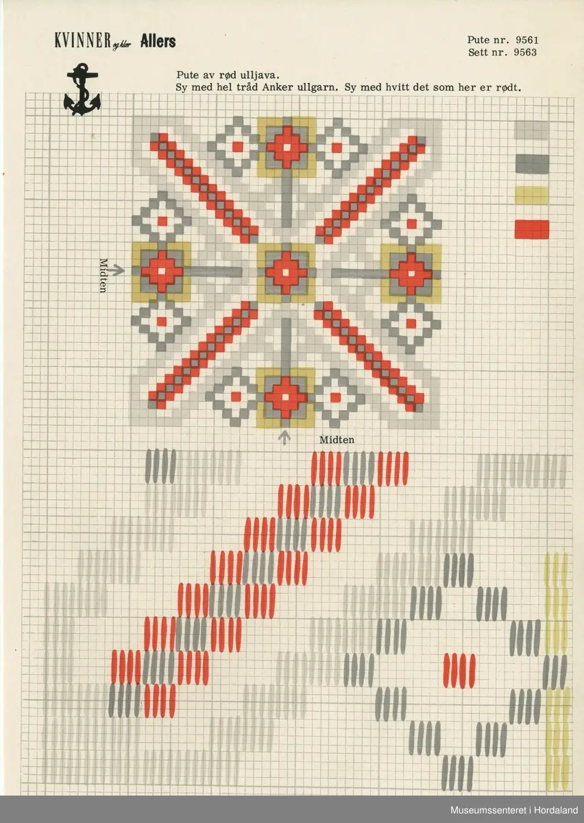 Trykt mønsterark i A4-format til brodert tekstil.