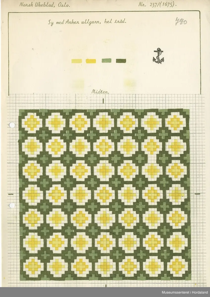 Trykt mønsterark i A4-format til brodert tekstil.