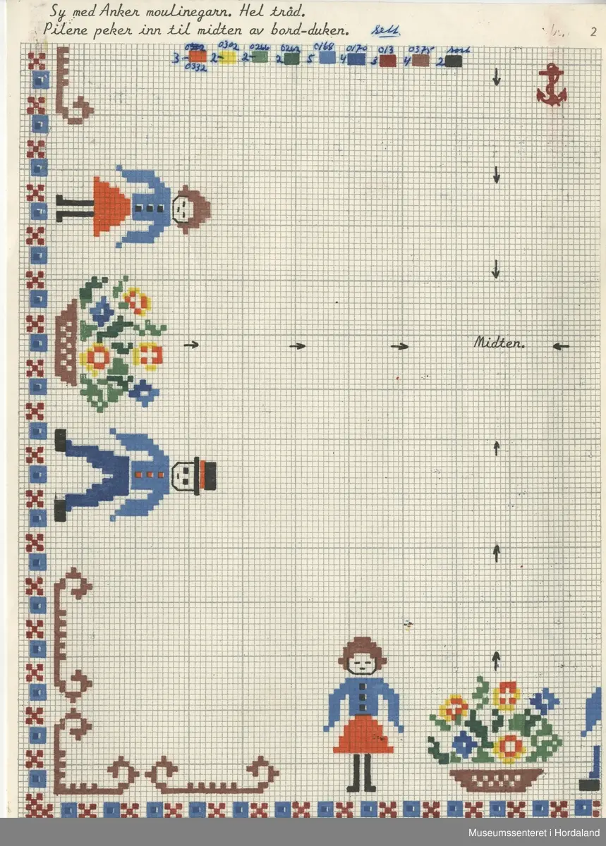 Trykt mønsterark i A4-format til brodert tekstil.