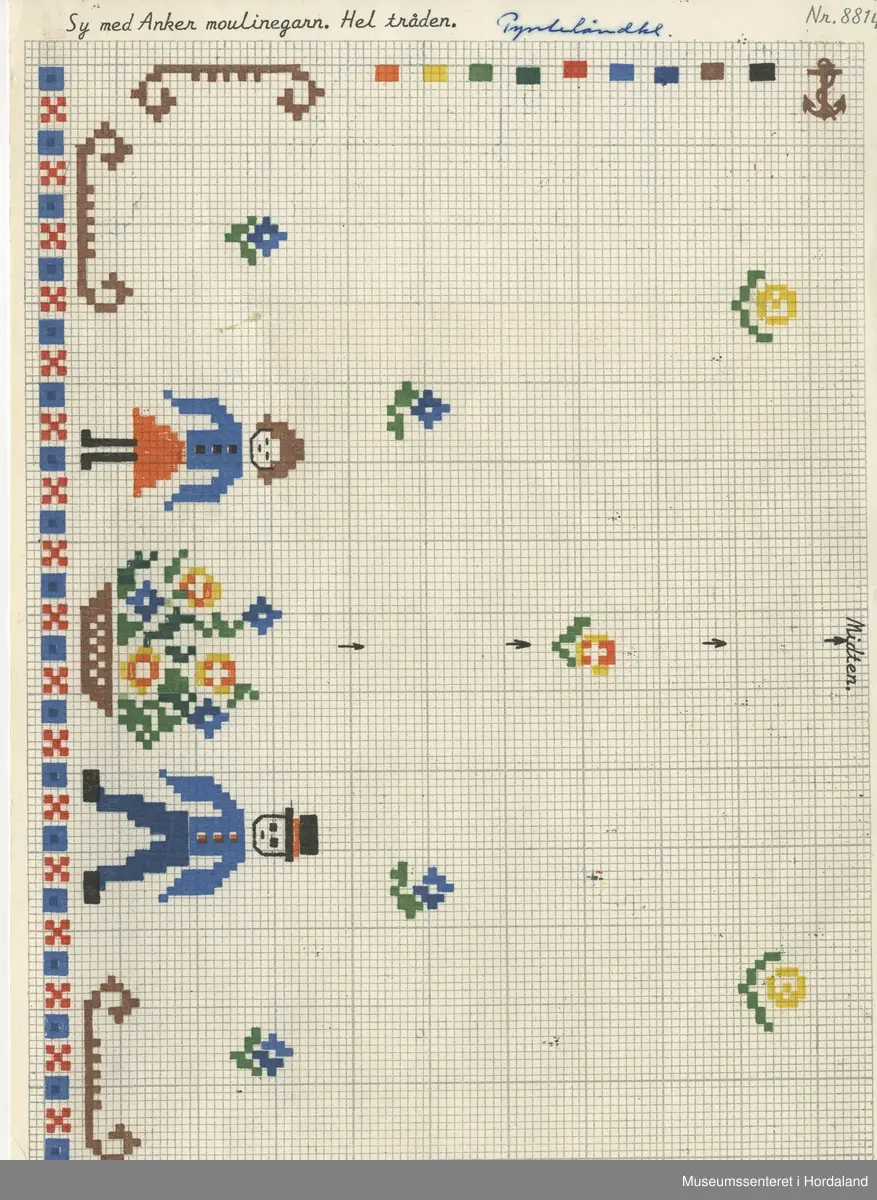 Trykt mønsterark i A4-format til brodert tekstil.
