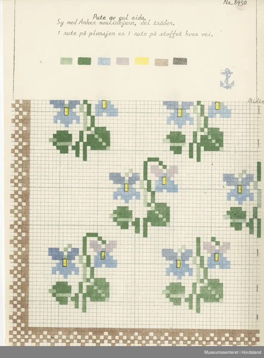 Trykt mønsterark i A4-format til brodert tekstil.