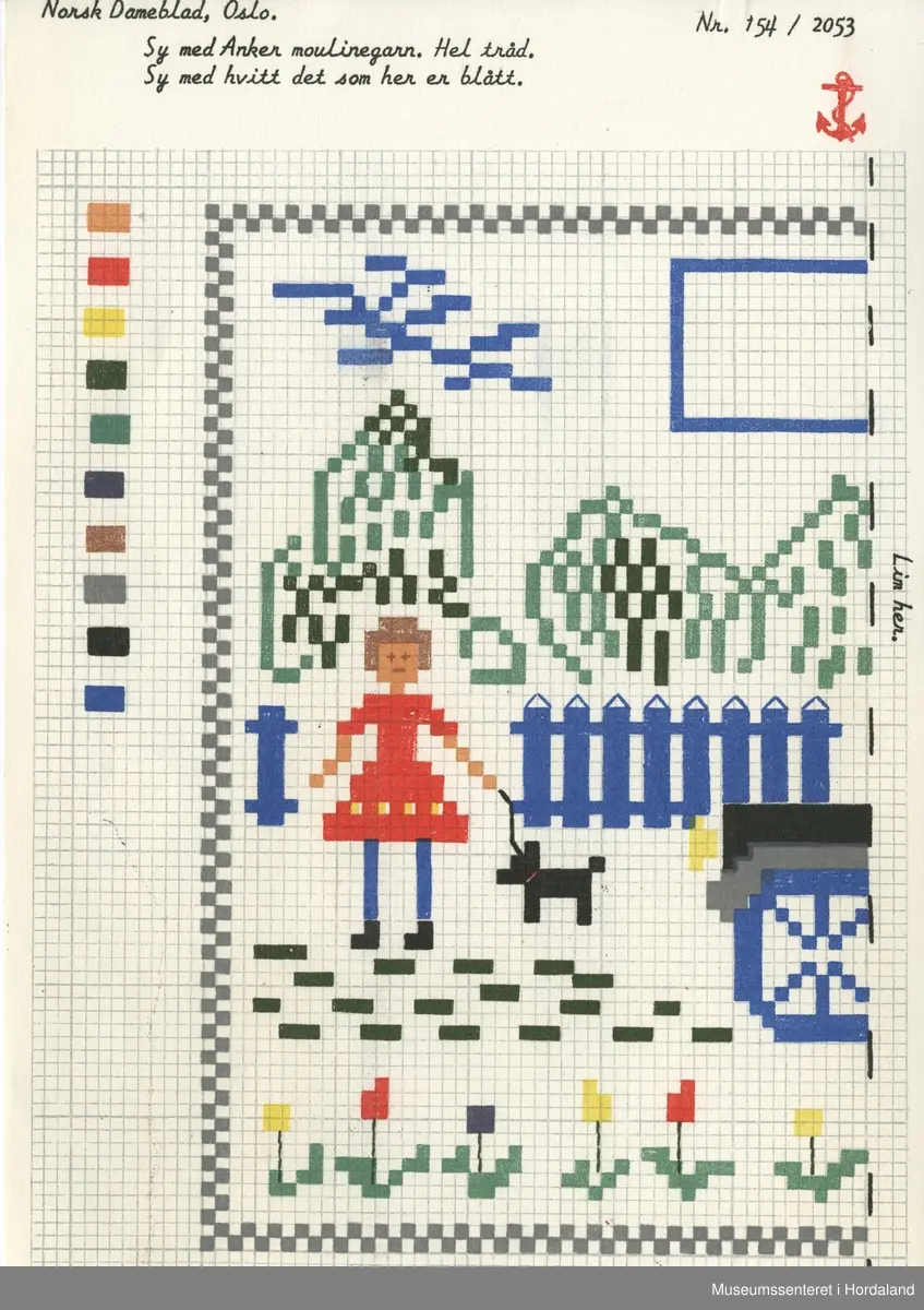 Trykt mønsterark i A4-format til brodert tekstil.