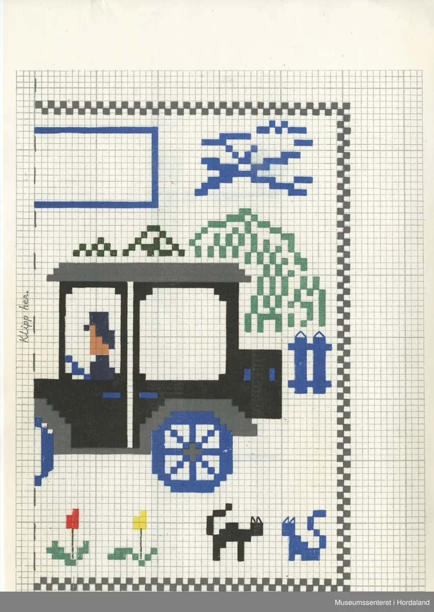 Trykt mønsterark i A4-format til brodert tekstil.