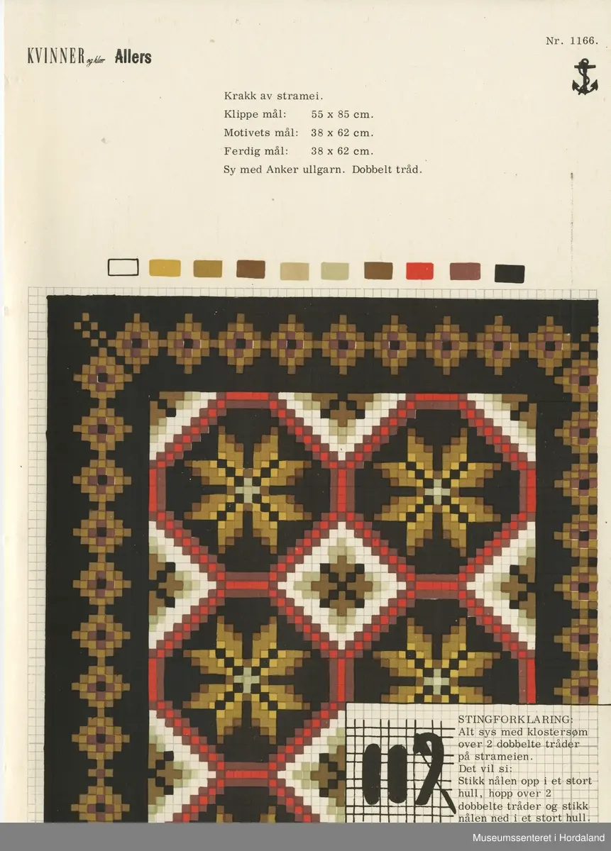 Trykt mønsterark i A4-format til brodert tekstil.