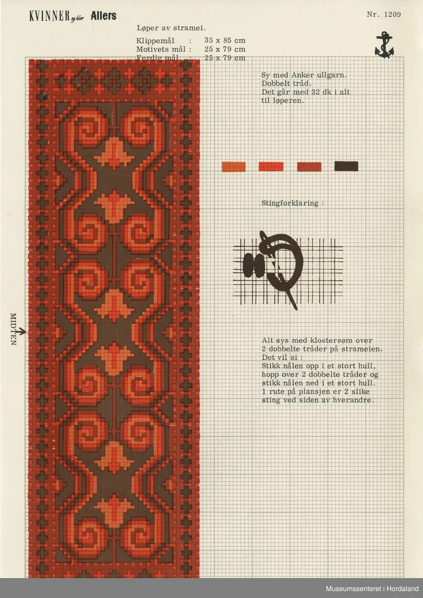 Trykt mønsterark i A4-format til brodert tekstil.