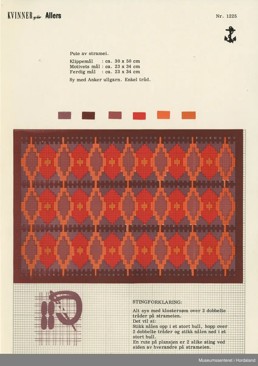 Trykt mønsterark i A4-format til brodert tekstil.