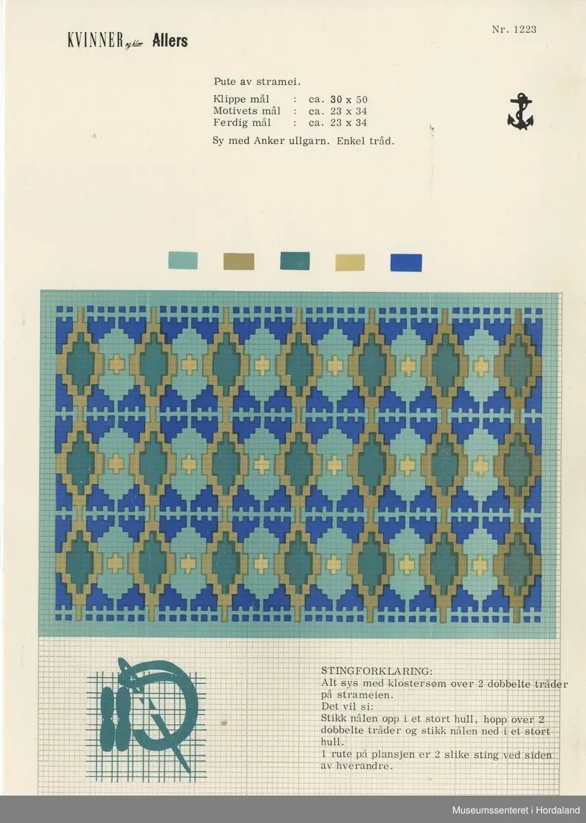 Trykt mønsterark i A4-format til brodert tekstil.