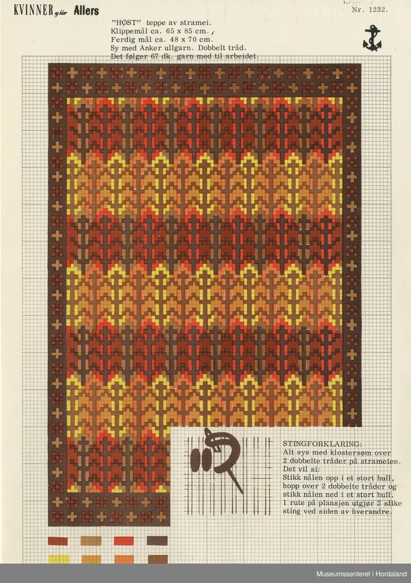 Trykt mønsterark i A4-format til brodert tekstil.