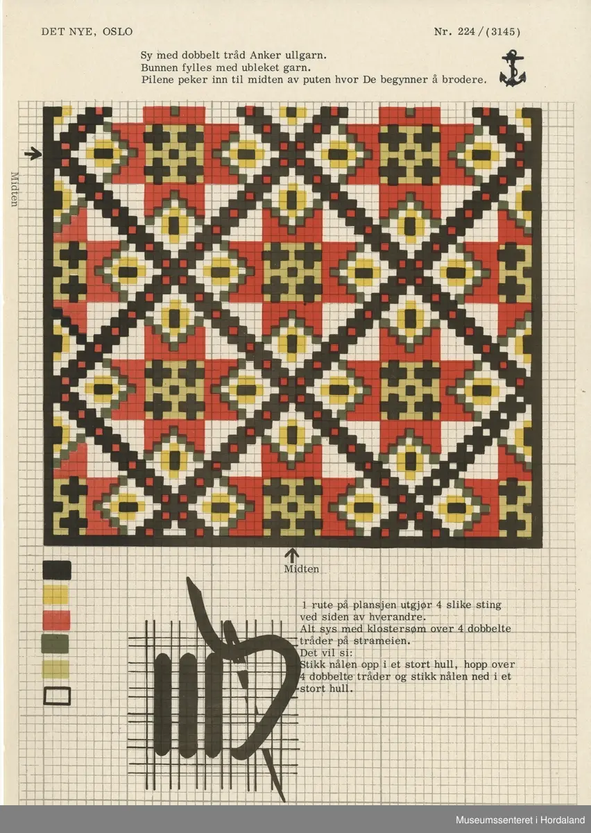 Trykt mønsterark i A4-format til brodert tekstil.