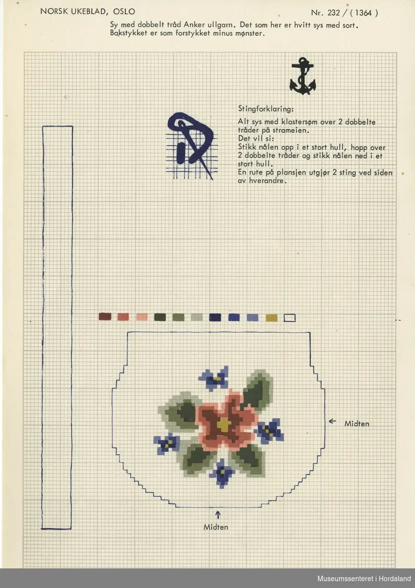 Trykt mønsterark i A4-format til brodert tekstil.