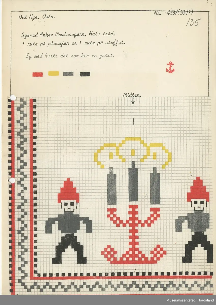 Trykt mønsterark i A4-format til brodert tekstil.