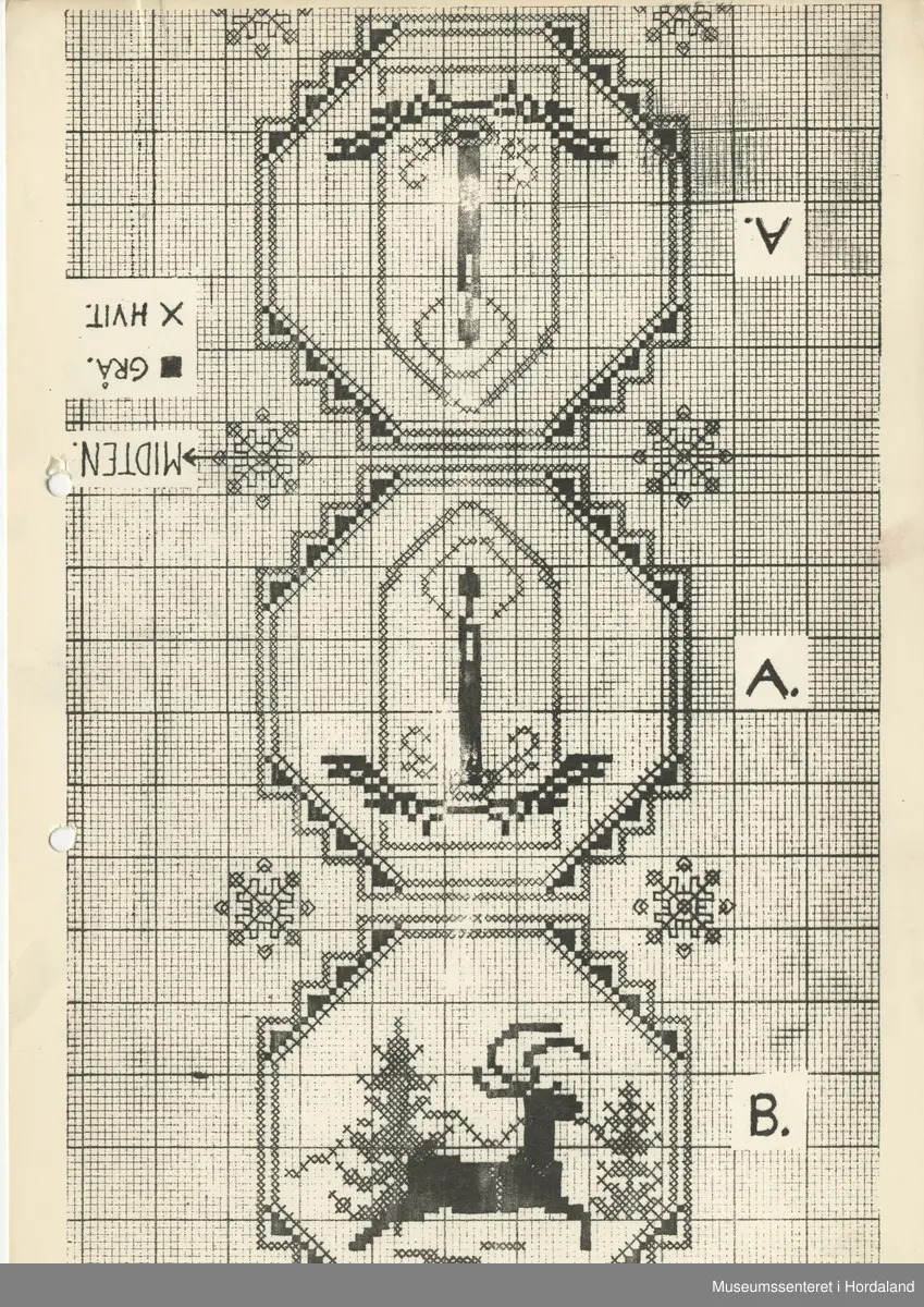 Trykt mønsterark i A4-format til brodert tekstil.