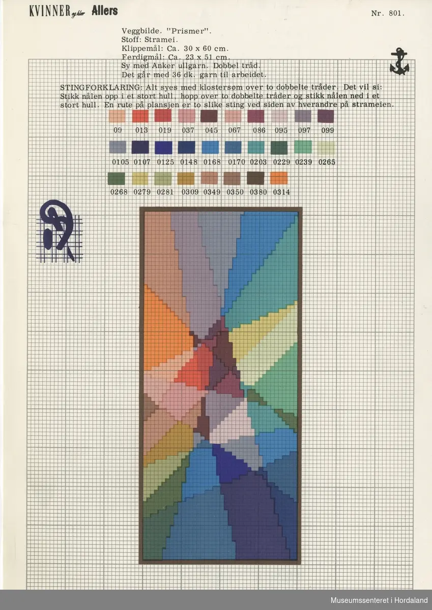 Trykt mønsterark i A4-format til brodert tekstil.