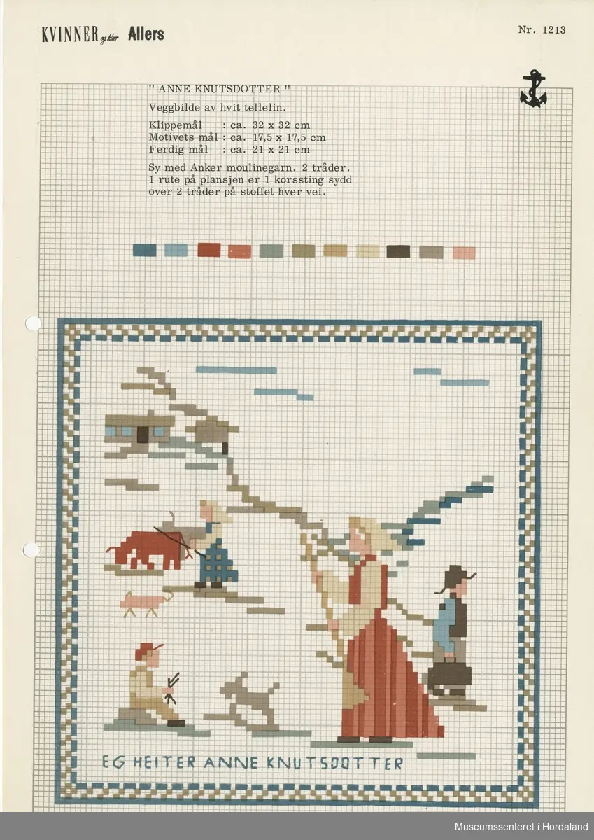 Trykt mønsterark i A4-format til brodert tekstil.