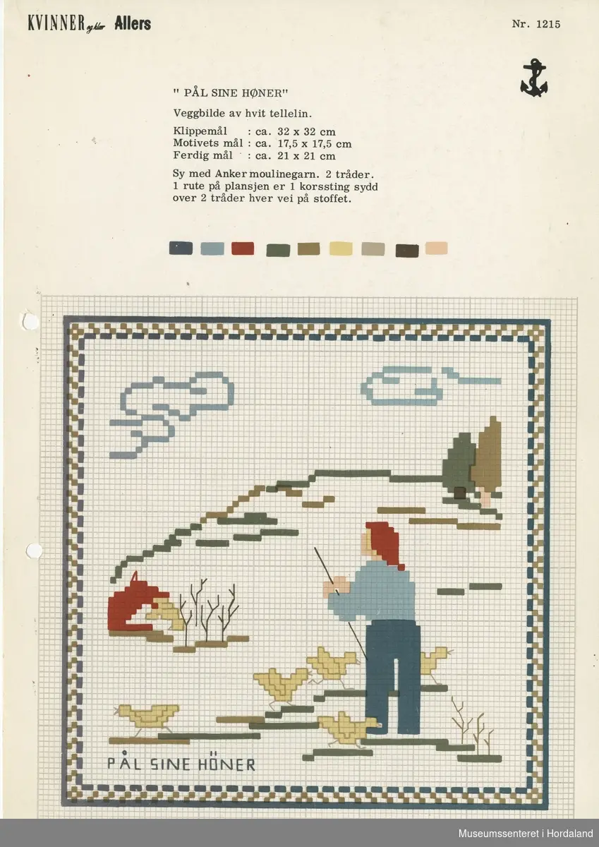 Trykt mønsterark i A4-format til brodert tekstil.