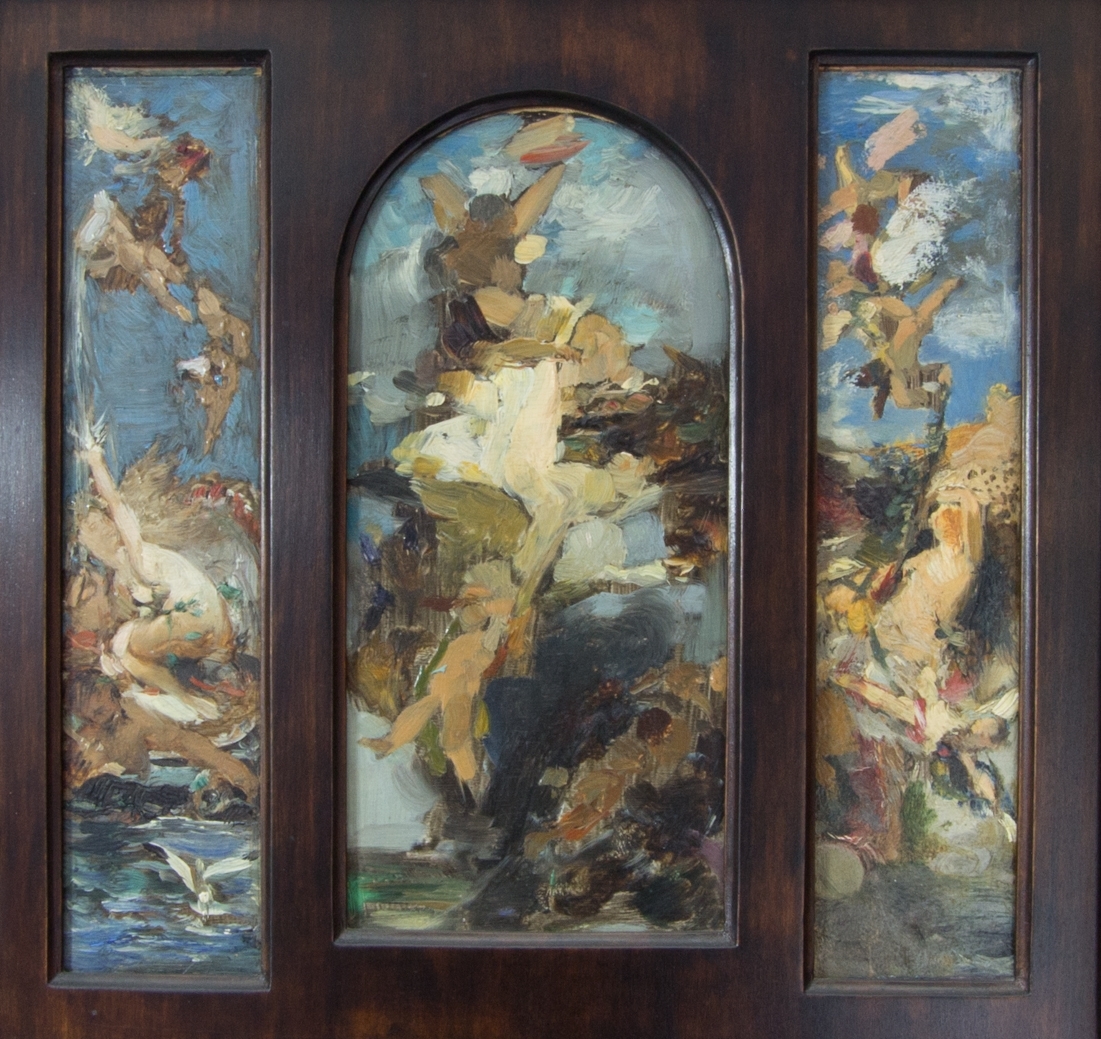 Våren (i mitten), sommaren (till vänster)  och hösten (till höger) i skissartat utförande utförd som triptyk.