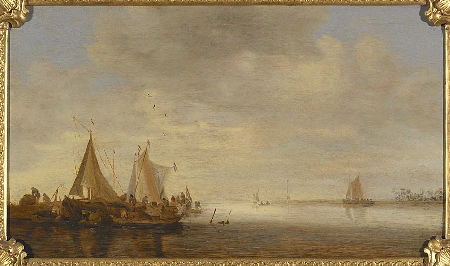 Flodstrand med fiskebåtar