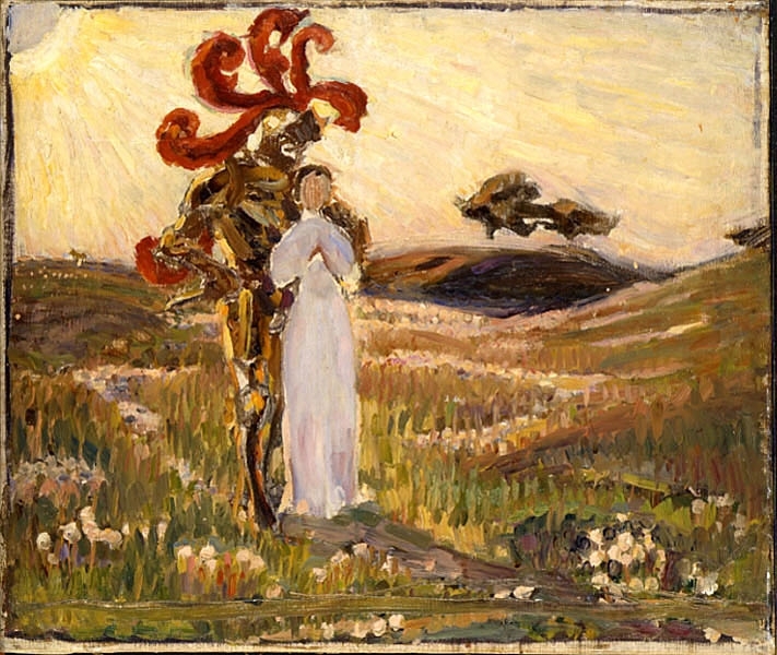 Skiss till Riddaren och Jungfrun. Skiss 1894 till den 1897 utförda målningen i Thielska Galleriet