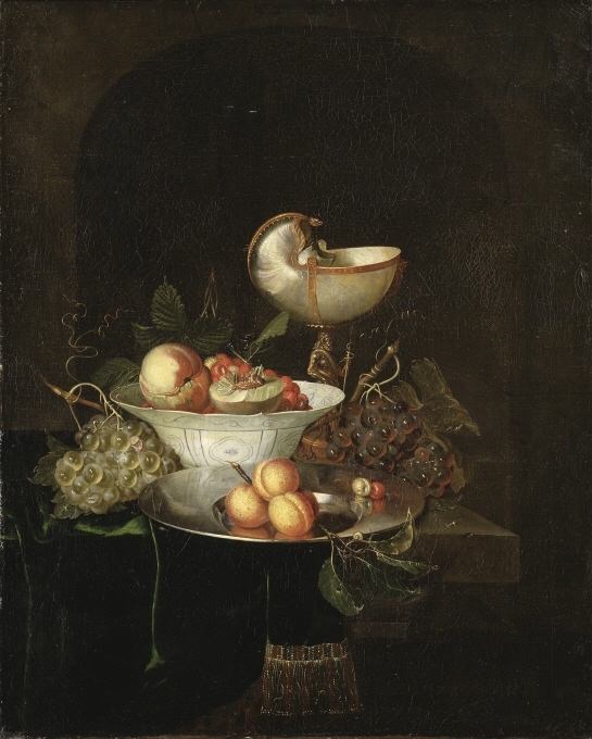 Stilleben med frukter och nautiluspokal