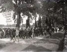 Demonstration mot vräkningarna i Möre 8/9 1929. Demonstrationståget på väg från Ljungbyholms järnvägstation.