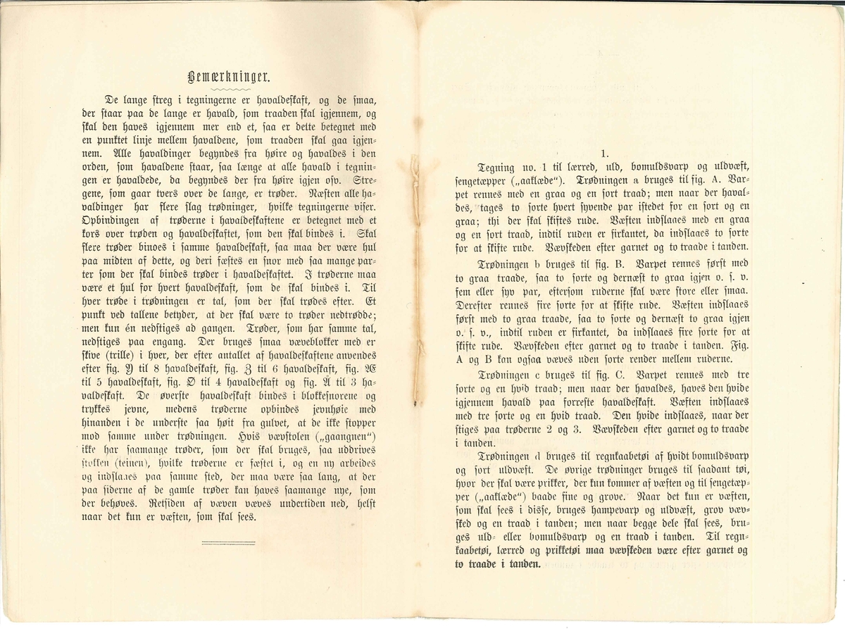 Vevebok med mjuk innbinding på 14 sider. Bak i boka er eit stort, samanbretta mønsterark som kan takast ut.