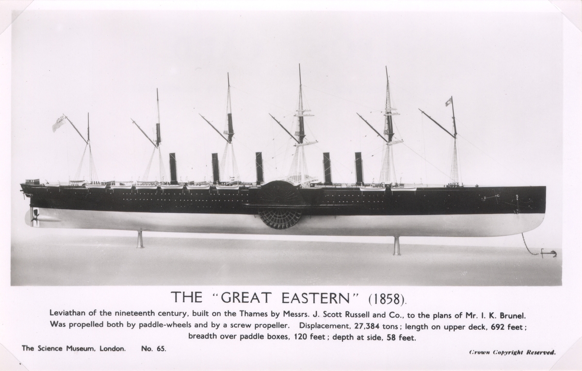 Modell av hjulångaren The Great Eastern som byggdes på Themsen av J. Scott Russel and Co, sjösattes 1858.
