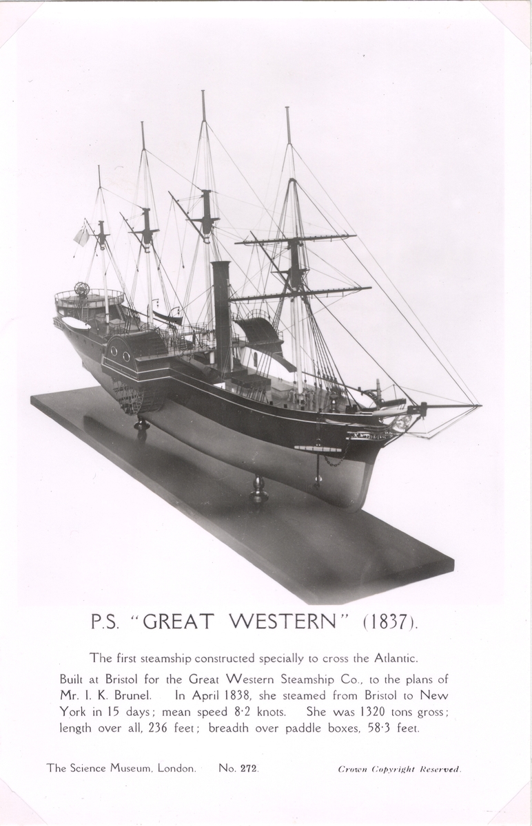 Modell av hjulångaren P S Great Western som sjösattes 1837.