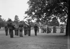 Militärorkester på övningsfält. Värnplikt vid Norrlands dragonregemente K4, Umeå, 1955-1956.